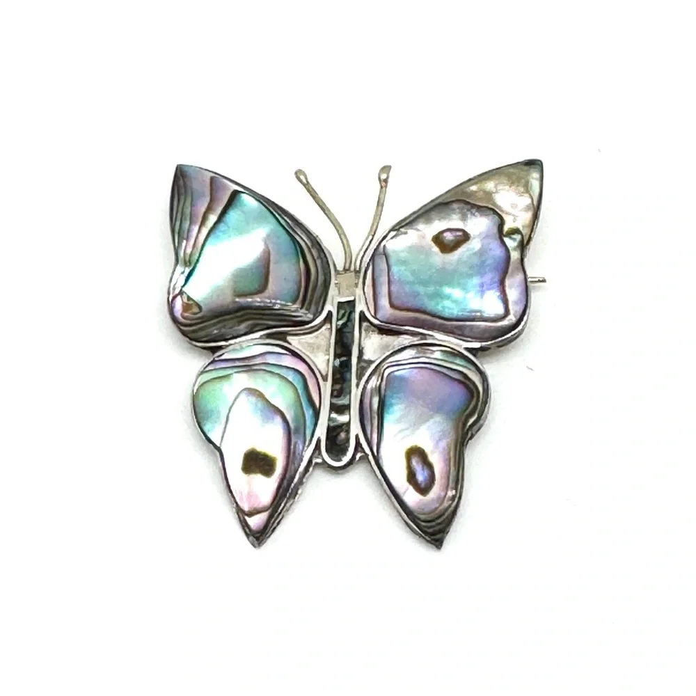 Taxco Sterling Silver and Abalone Shell Butterfly Brooch Vintage Pin Mexico